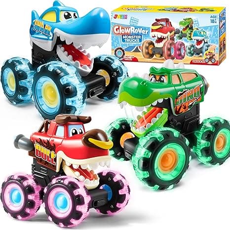 JOYIN 3 Pack Monster Truck Toy - Motion Activated Light-Up Cars for Toddlers - $18.99 - 4.6 star rating